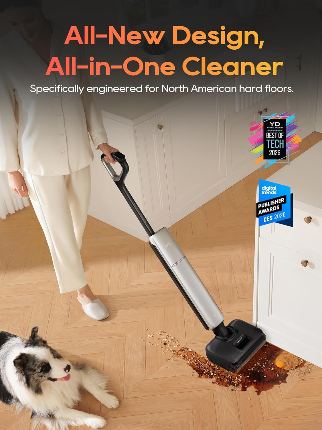 Aero Pro Wet Dry Vacuum Mop, Ultra-Slim with Hot Self-Cleaning/Self-Drying, 0 Hair Tangle Great for Pet Owner, Powerful Wet Dry Vacuum with 60min Runtime, Pick-up & Mop at The Same Time