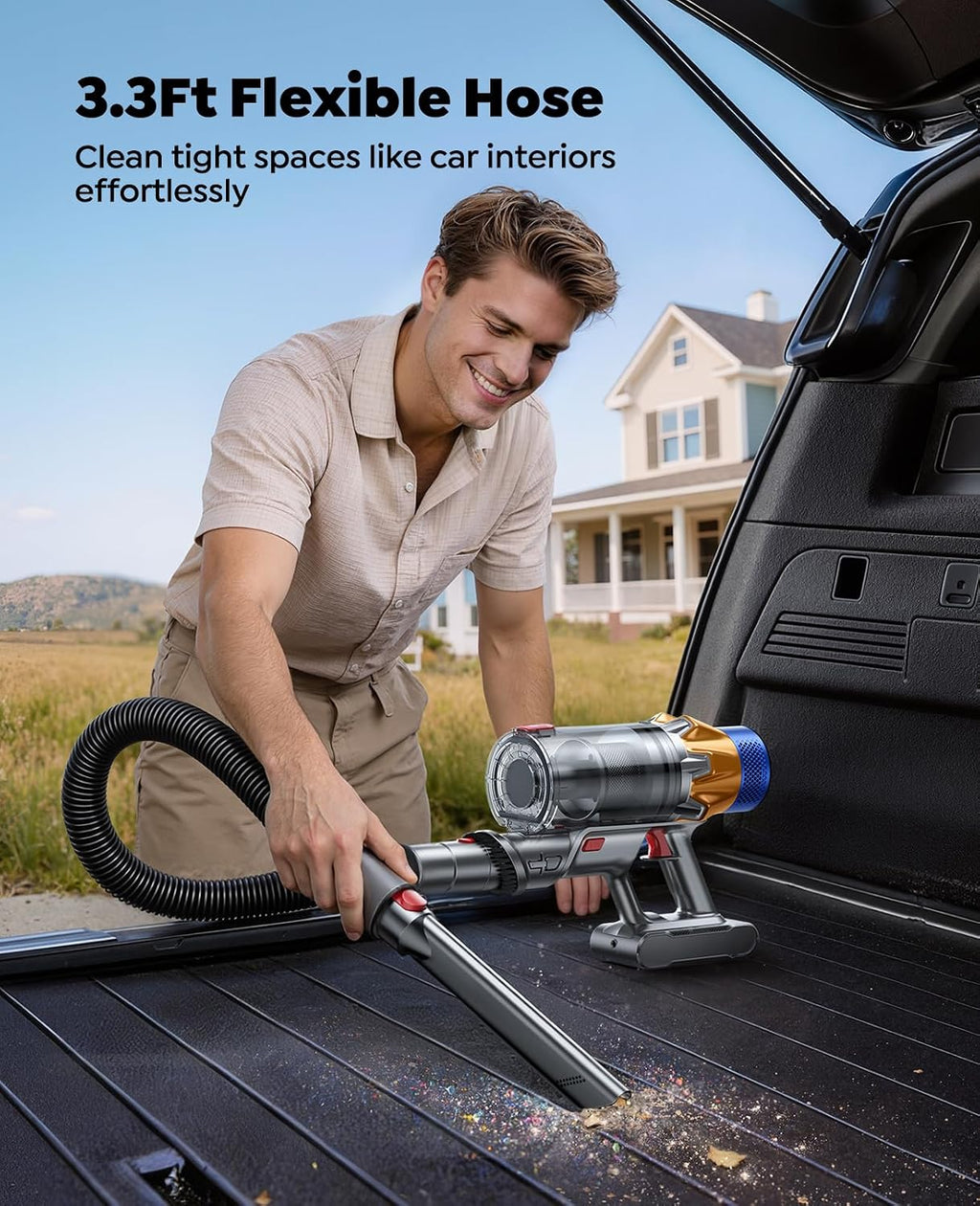 Cordless Vacuum Cleaner with 2 Batteries, 130 Mins/50KPa/600W Stick Vacuum Cleaners for Home with 3.3Ft Hose, Sofa Brush, TouchScreen AUTO-Mode, Wall Mount Charging, Scented, for Floor/Carpet/Pet Hair