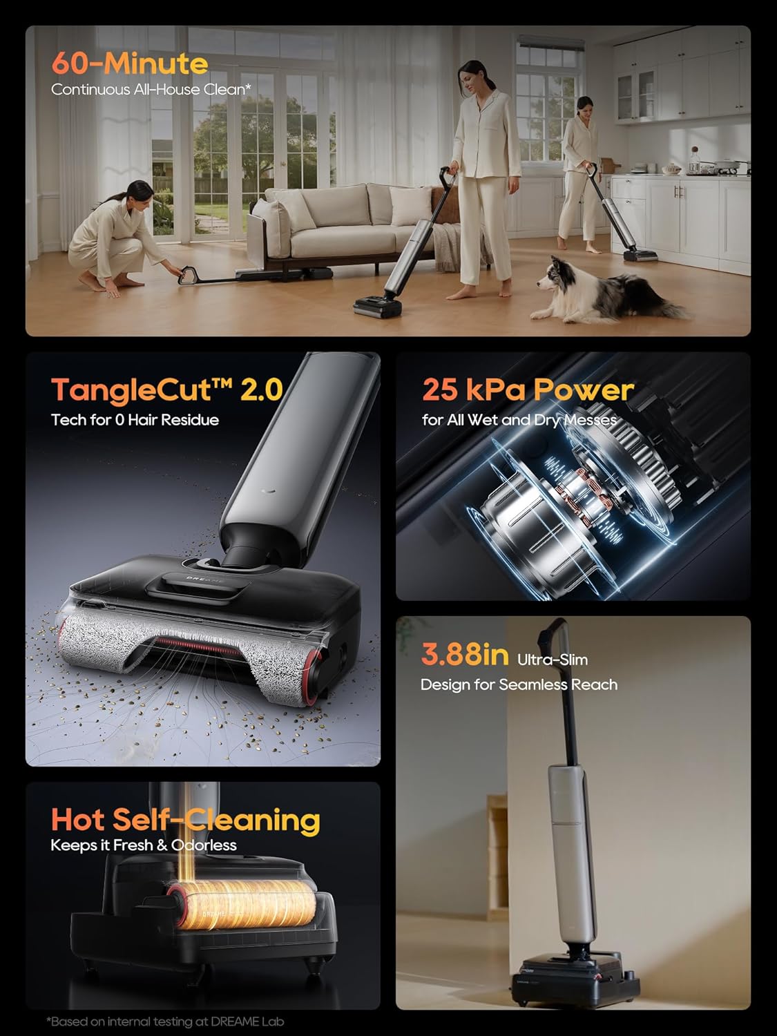 Aero Pro Wet Dry Vacuum Mop, Ultra-Slim with Hot Self-Cleaning/Self-Drying, 0 Hair Tangle Great for Pet Owner, Powerful Wet Dry Vacuum with 60min Runtime, Pick-up & Mop at The Same Time