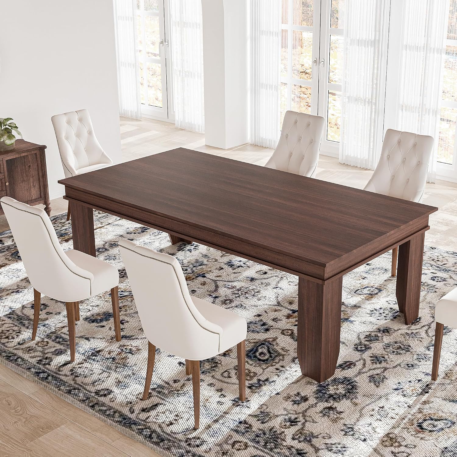 Farmhouse Dining Table for 6-8 People, 71 in Long Kitchen Tables with Wooden Sturdy Frame, 6 ft Large Rectangular Dinner Table for Dining Room, Kitchen (Brown, 71" Non-extendable)